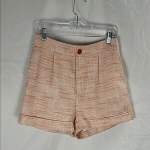 Lili Sidonio Orange White Tweed High Waisted Shorts -Size 2